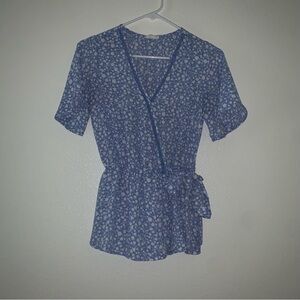 Floral Blue Wrap Top